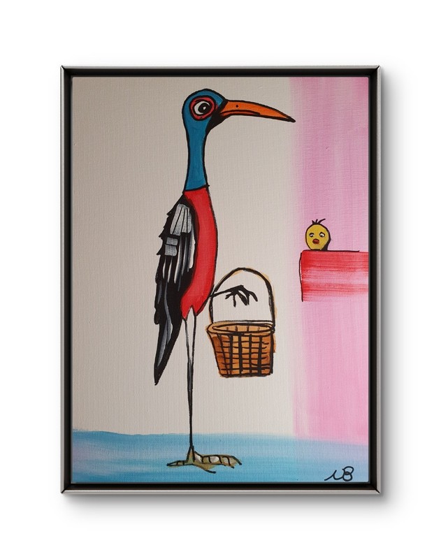 ORIGINAL ACRYLIC PAINTING 12×16 HERON BIRD ABSTRACT WALL ART HAND PAINTED CANVAS