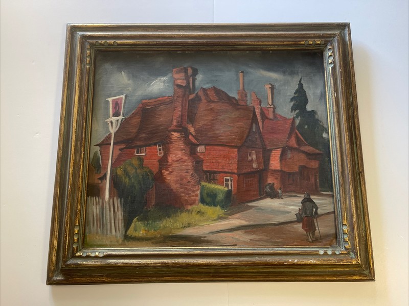 Antique Urban Regionalism Painting Bar Old Pub Landscape Wpa Style Listed Artist