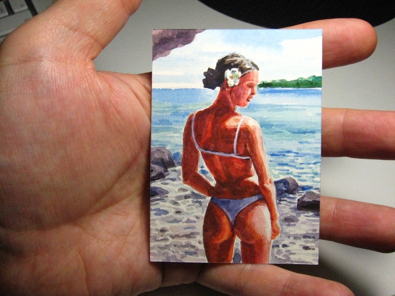 Watercolor Painting Ocean Woman Girl Body Hawaii Vacations Nature ACEO Art gallery