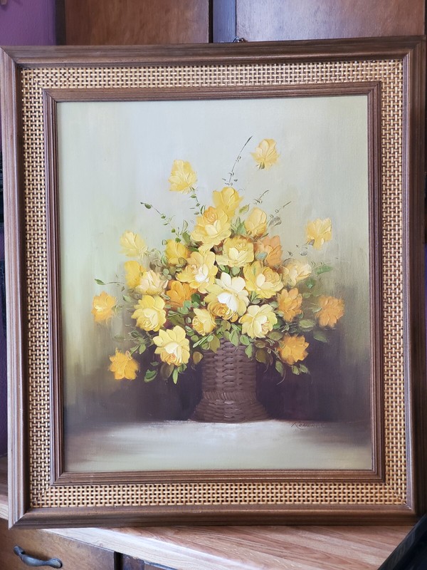 Robert Cox Signed Painting Yellow Floral Still Life Original Oil Painting