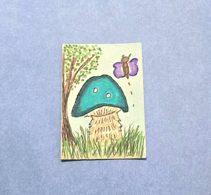 ACEO Original Mix Media, Mushroom Meadows 3 of 8 Rebecca Southern