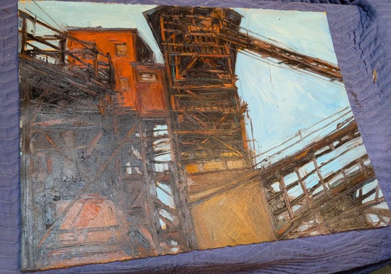 Michael McGinley Industrial Brutalist Impressionist Painting 22" x 30" Factory gallery
