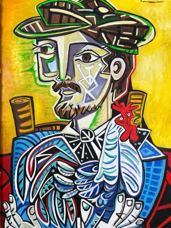 Pablo Picasso (Handmade) Painting on canvas Signed, Stamped & Framed, Vtg art gallery