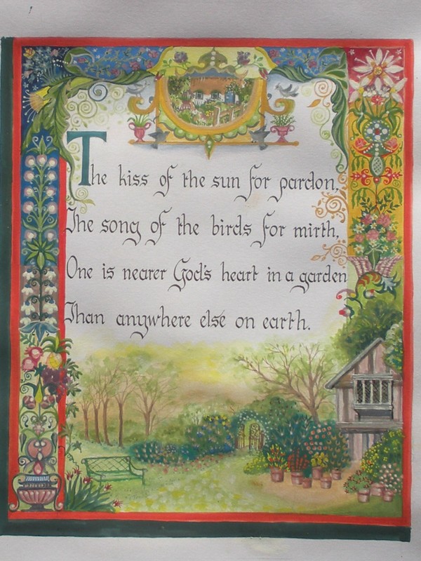 Hand-painted Illuminated manuscript ENGLISH GARDEN calligraphy – GARDENER GIFT