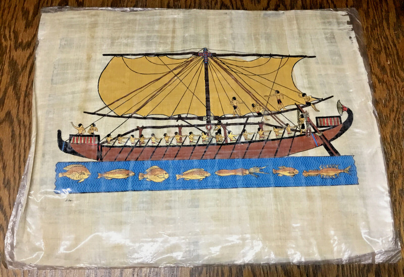 Vintage S. Samir Papyrus Gallery Original Painting Ancient Egyptian Fishermen