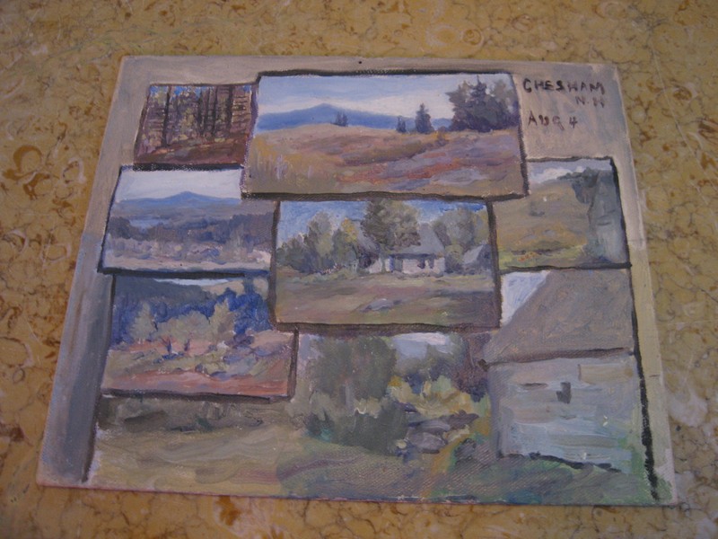 Vtg Antique Early 20th Cent. E A Trego Oil on Board Painting Views Chesham NH