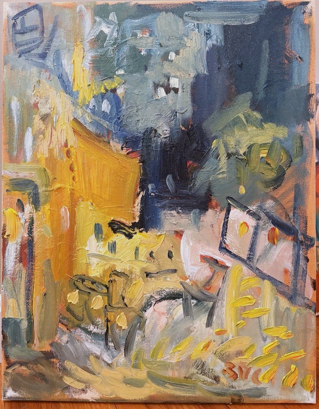 Cafe Terrace At Night Cubism Cityscape Oil Painting Abstract Art on Canvas 18×14
