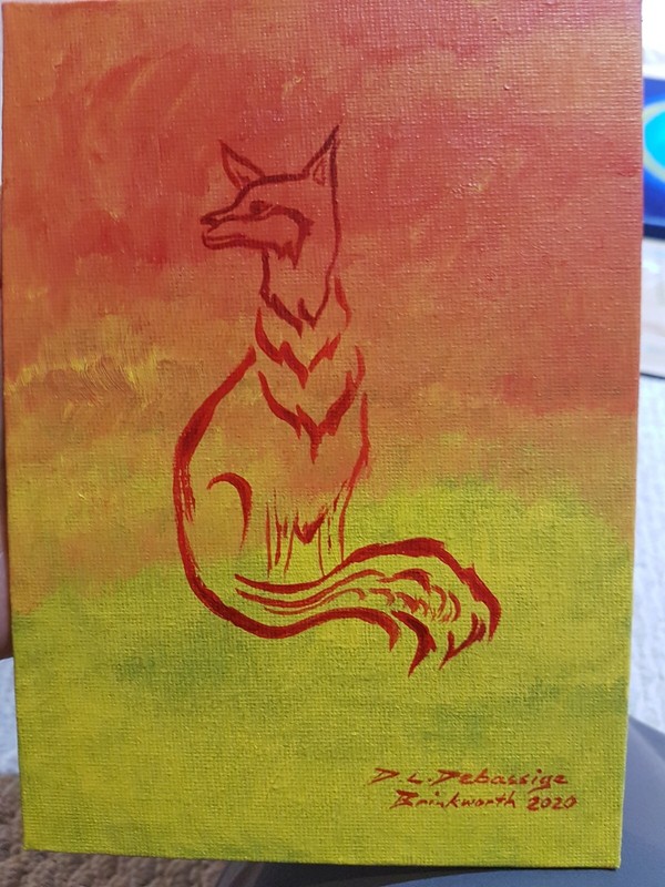 Foxfire 5×7″ acrylic original painting Native Canadian Ojibwe art fox