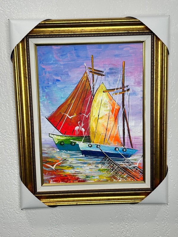 hand paint art canvas by Felix Jean Louis ships of Freemdom