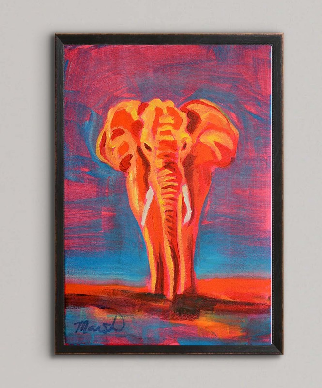 Original Bold 11×14 Impressionist Elephant Painting Acrylic Canvas Signed Decor