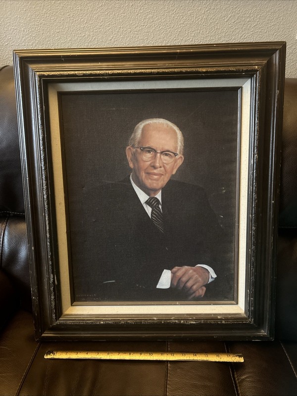 Vintage Portrait Painting of Erza Taft Benson Church Of Latter Day Saints Mormon