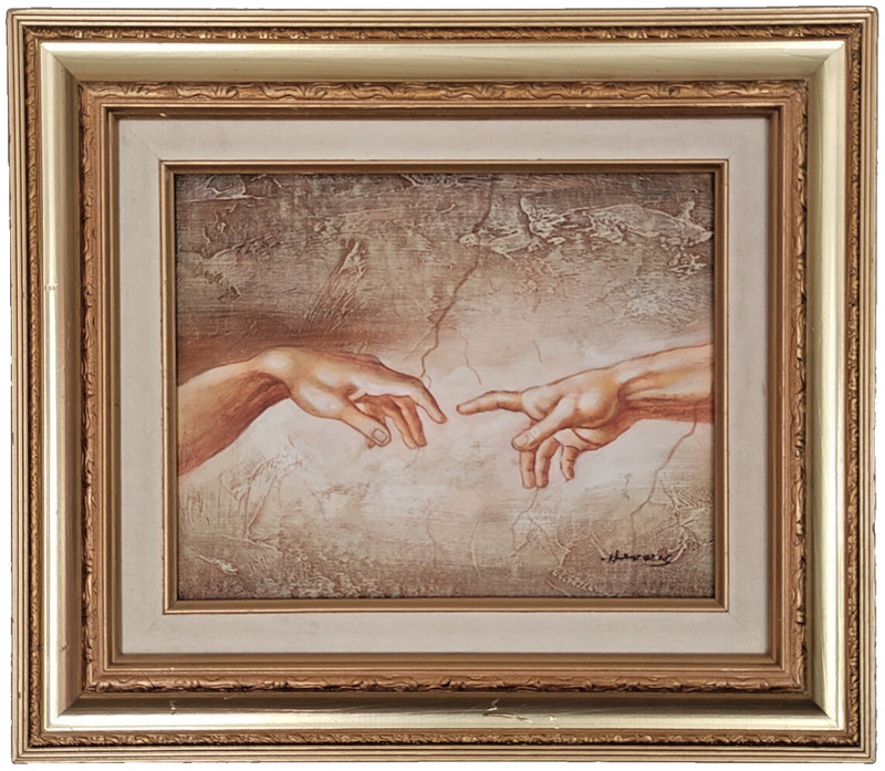 Original Signed Acrylic Pastel Painting Michelangelo The Creation of Adam Framed