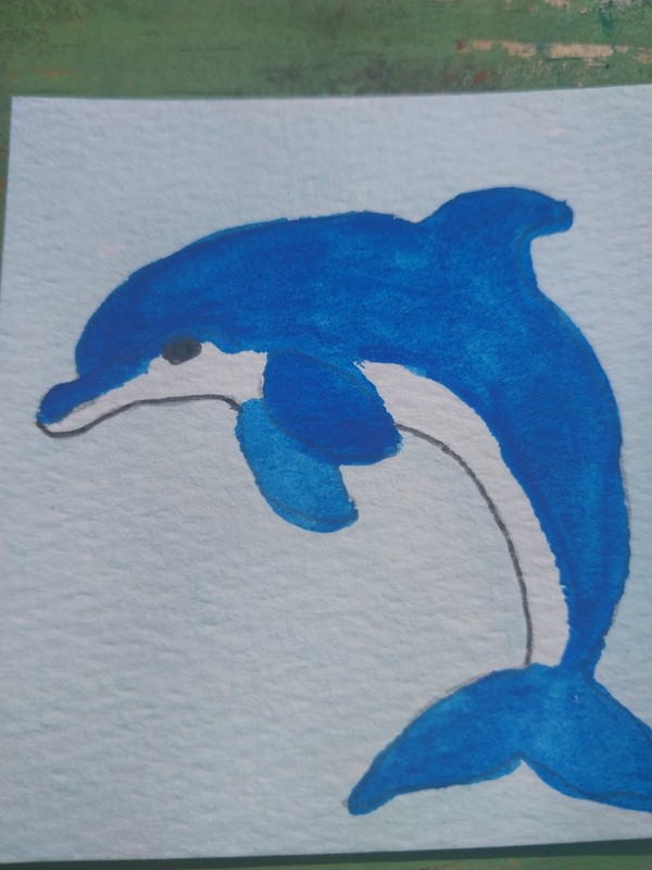 GAT ORIGINAL Impressionism Painting Signed 3×3 Whimsical Sea Animals Dolphin