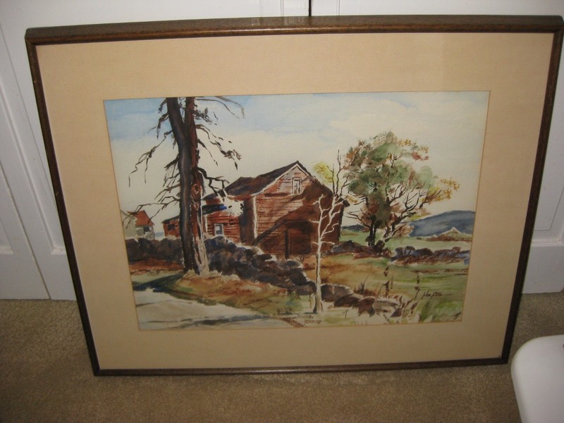 John Stone Cabin/Landscape Watercolor- Matted and Framed Size 26″ x 21″