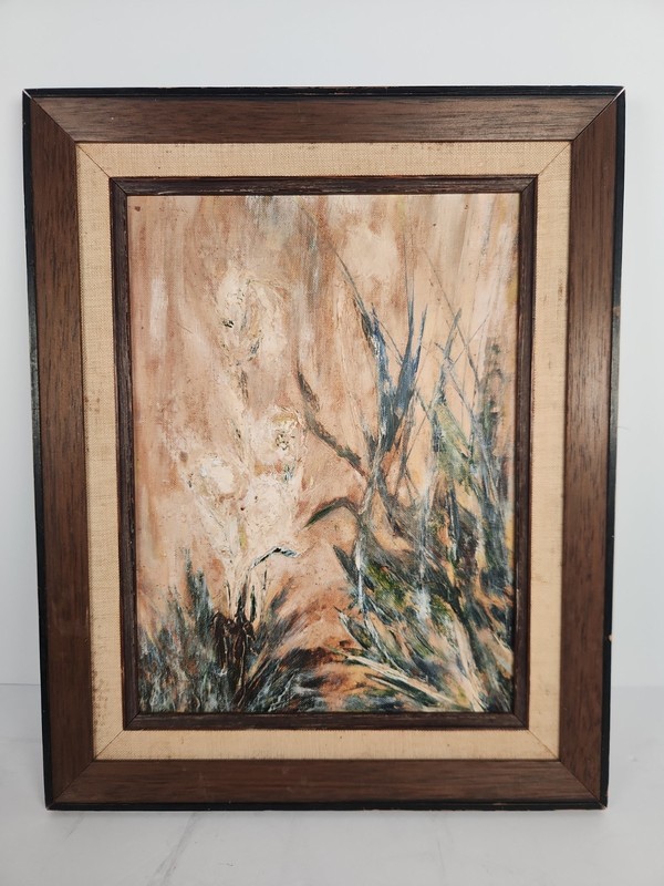 Vintage Mid Century Abstract Impressionist Marsh Grass Oil Painting Framed MCM