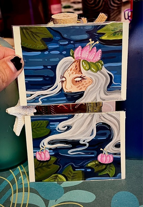ACEO Original Mermaid Siren Flower Water Gouache Art Cards 2.5 X 3.5 NovaGale