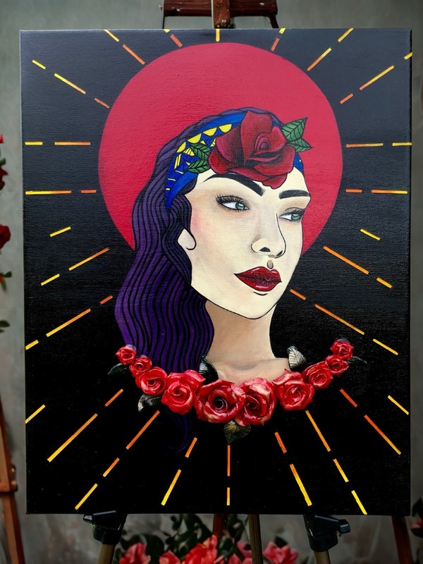 Original 3D Mixed Media Portrait | 16×20 Acrylic & Clay Painting | Wall Art