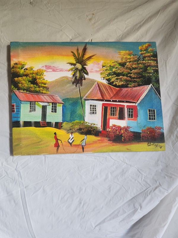Jerome Taylor Original Acrylic Painting Jamaica Island Folk Art Caribbean Scene gallery