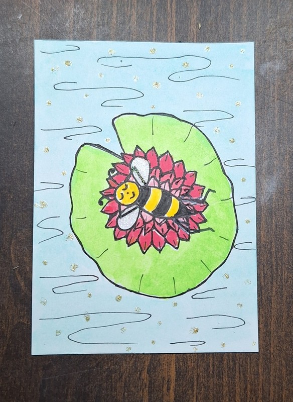 ACEO Original Honey Bees Cartoon Watercolor Painting by Sandrajean Smith