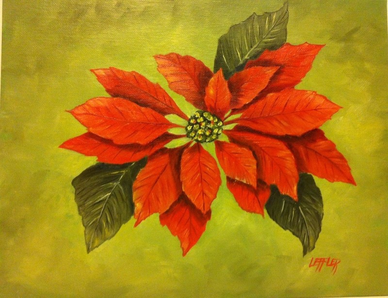 Original Oil Painting…….Poinsettia…..11 x 14 on Canvas Board