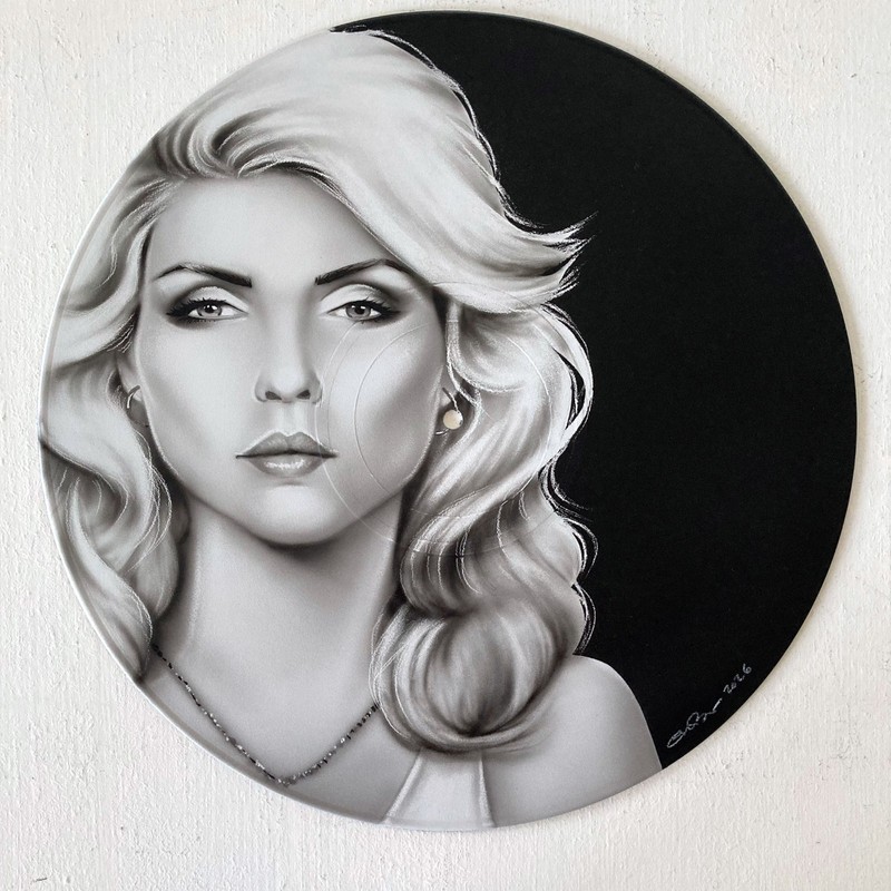 Debbie Harry Blondie Original Painting Airbrush 33 rpm Vinyl Record Rock Legend