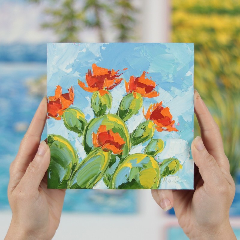 CACTUS FLOWER Oil Painting Orange Cactus Bloom Original Painting Desert Bloom gallery