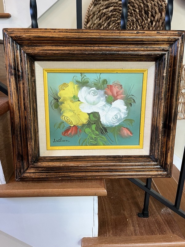 Vintage Floral Still Life Painting Artist Signed J Wilson