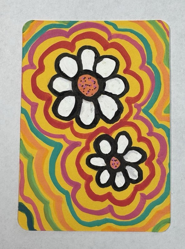 ACEO Original Hand-Painted Art Card 60’s Inspired Flowers 2.5 X 3.5