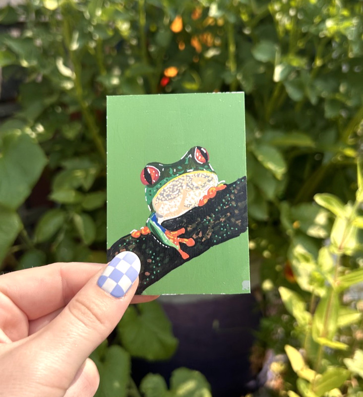 ‘Life in Color’ Branch Frog Original ACEO created using a Paint Chip, Green