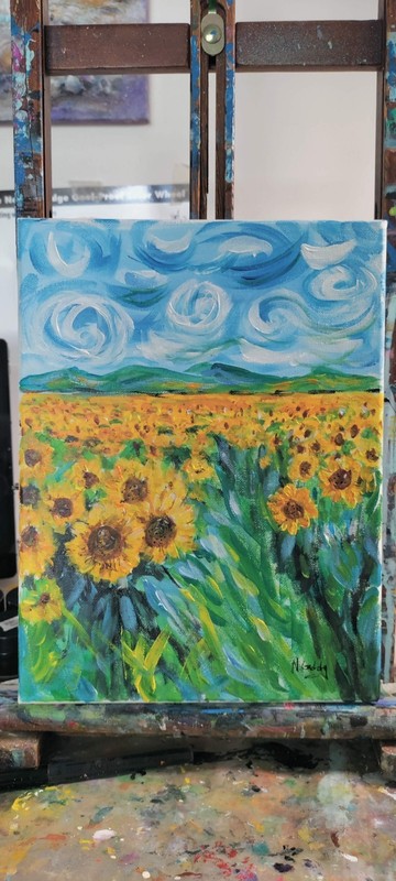 Original Expressionism 9 x 12 Sunflower Fields Forever Canvas Wall Painting gallery
