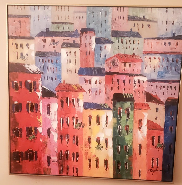 Colorful Contemporary Oil on Canvas Framed Painting