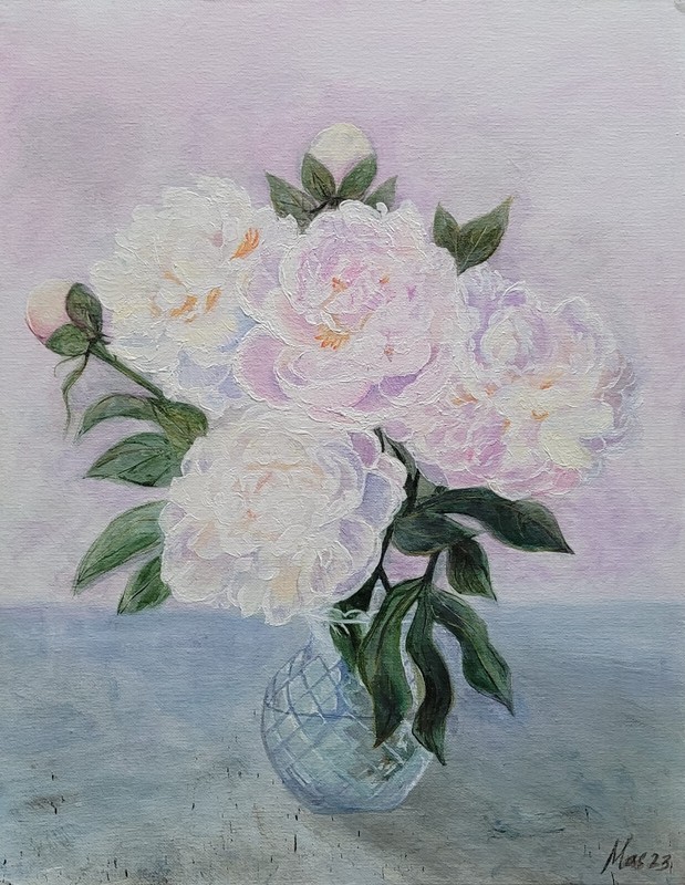 Flower Painting on Canvas Panel Original Acrylic Pastel Pink Color 14×18 Inches