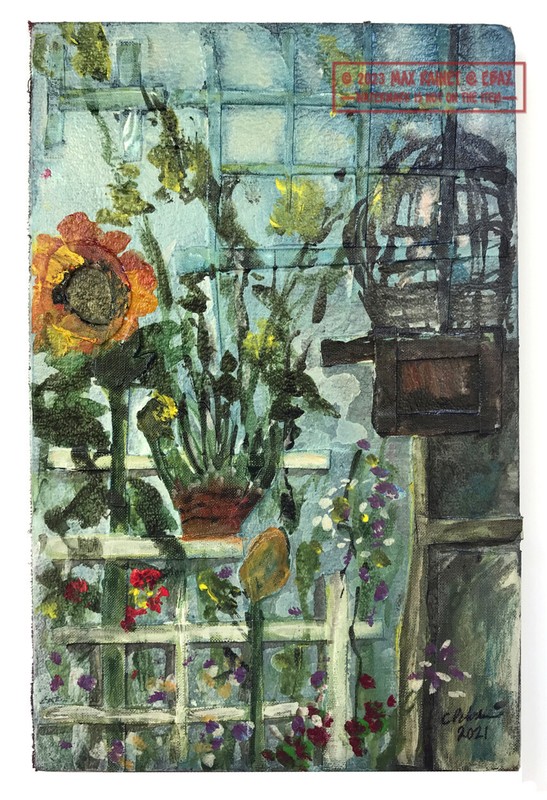 Birds + Flowers in Greenhouse 2021 C Peterson * Original Oil Painting * textural