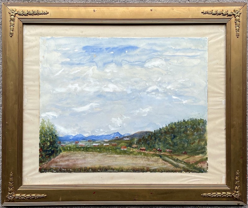 Impressionist Wide Summer Landscape Houses Cloud Sky 1965 Empire Frame