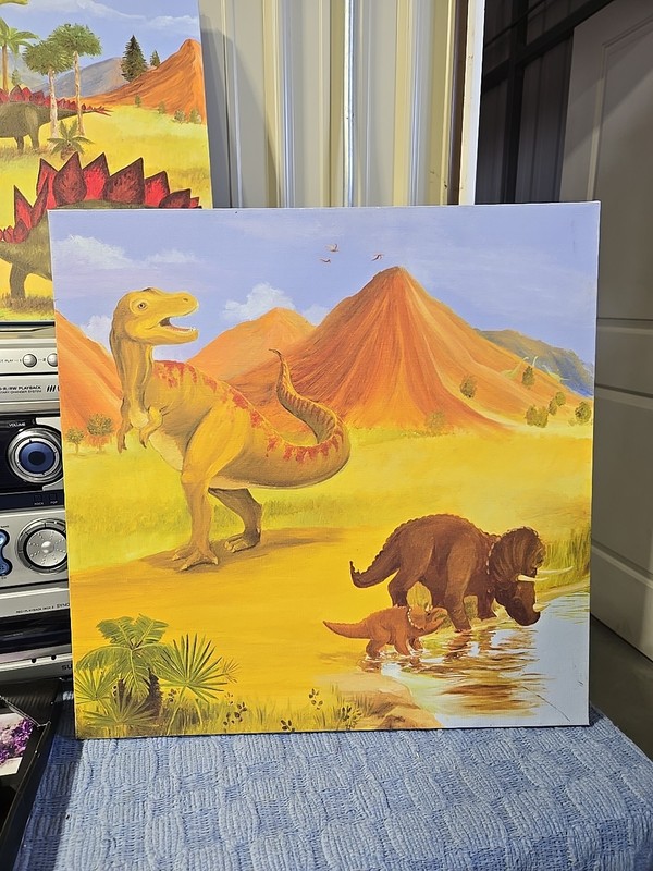 Dinosaur Paintings On Canvas Original Art Wall Decor set of 4