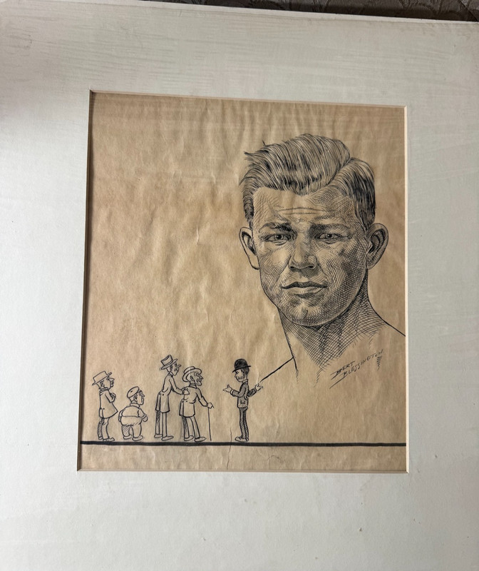 Original Bert Blessington Ink Caricature Drawing Signed on Paper Matted Portrait