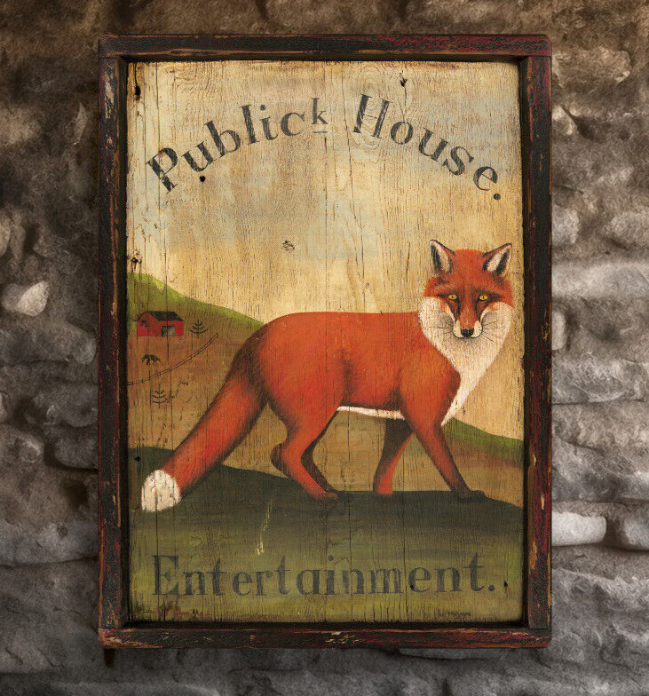 Fox Tavern Sign Vintage Fox Hunt Antique Look Repro of Original Art