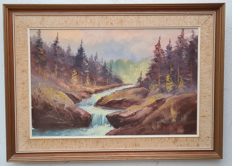 Ölgemälde Oil Painting Meisterwerk Landschaft Herbst Natur Wald Fluss 113