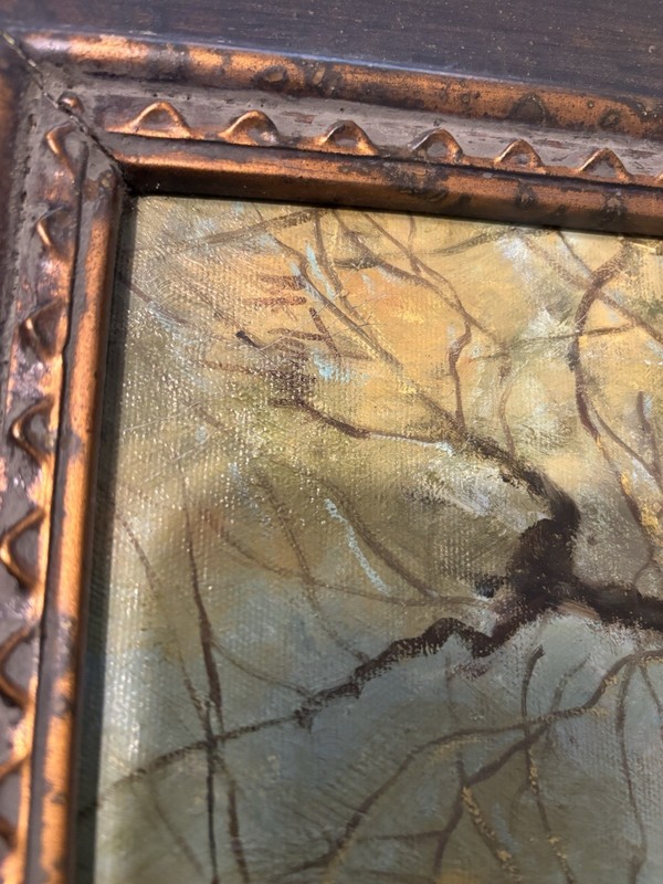 Vintage Signed Oil Painting “ Leopard Resting In Tree” Print 24x20 Framed 33x29 gallery