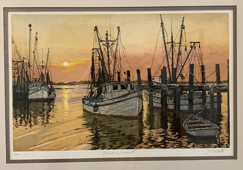 John Collette "Carolina Sunset" Framed Original Hand Colored Etching COA Signed gallery