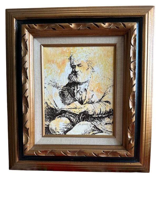 Framed Original Painting Portrait Of Walt Whitman Yellow & Black 16 X 18 Signed