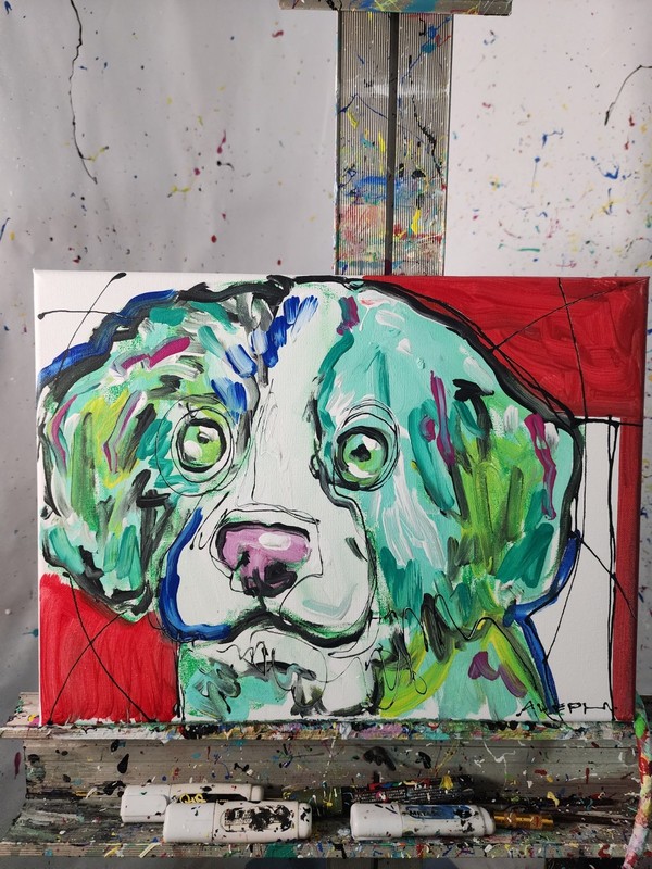 Aleph Hand Painted Dog 16x12 Abstract Expressionist Decor Painting Canvas gallery