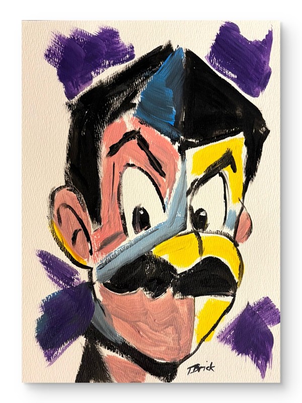 Original Abstract Cartoon Painting on Paper 9x12 Expressionist Art Color Study