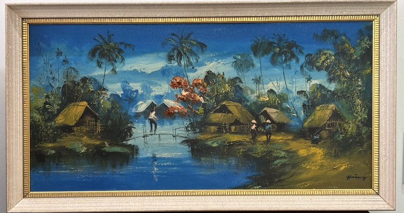 Vintage Southeast Asian Original Signed Painting, Rare Stunning Colors, Art Gift gallery