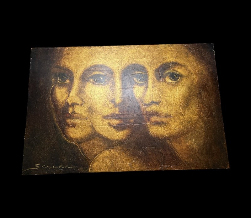 Original Sarada Gold Leaf Oil Painting 3 Abstract Women Signed 24 x 16 In.