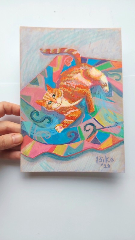 Ginger Cat Original Kitty Painting Animal Artwork Feline Signed Collectible gallery