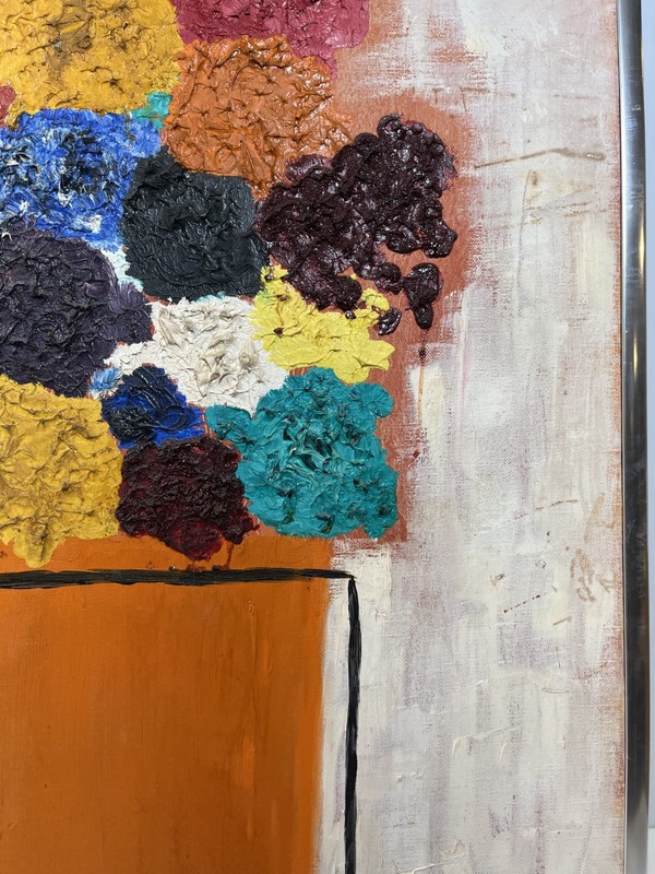 ABSTRACT FLORAL VINTAGE MCM MODERN POP ART MODERNIST MID CENTURY OIL PAINTING gallery