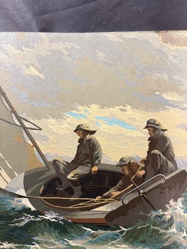 LARGE Vintage Nautical Paint by Number Painting Stormy Fishing Scene gallery