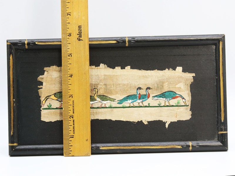 Vintage Egyptian Artwork "Meidum Geese" Papyrus Paper Painting Wood Framed 10in gallery