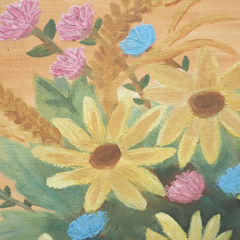 Painting Acrylic on Canvas Board Panel Floral Still Life Flowers in Basket gallery